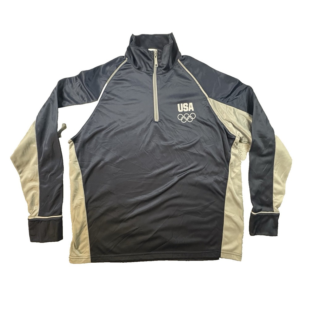 Unbranded USA Olympic Team Men's M (Fits L) Navy & Gray 1/4 Zip Pullover SEE DES